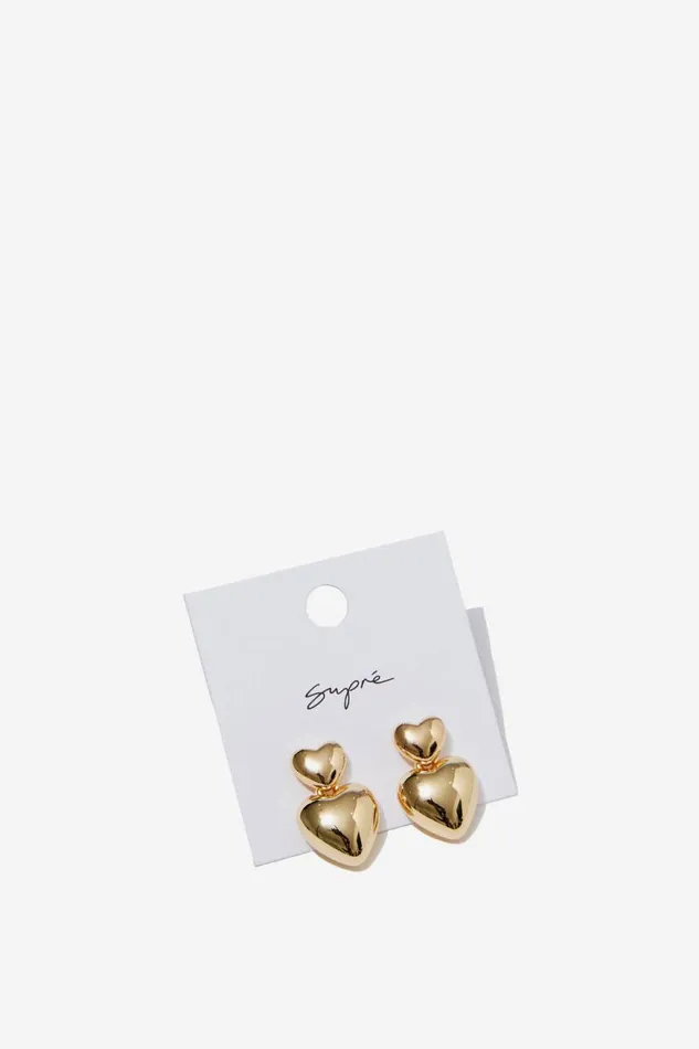 Accessories Supr Accessories Heart Drop Earrings Gold