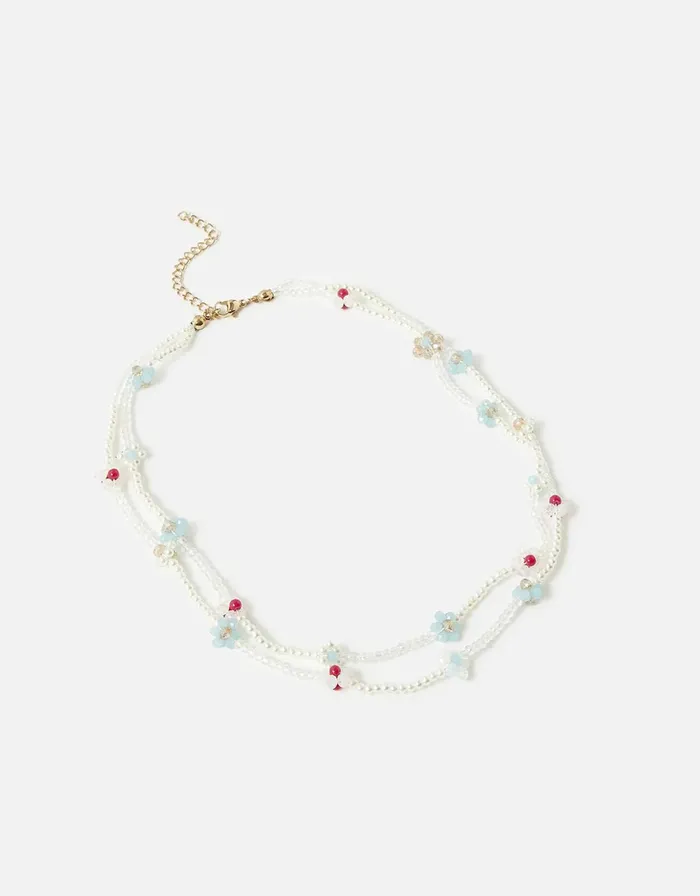Accessorize Beaded Flower Double Layered Necklace Women Necklaces