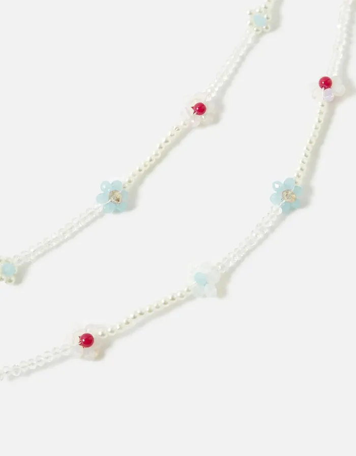 Accessorize Beaded Flower Double Layered Necklace Women Necklaces