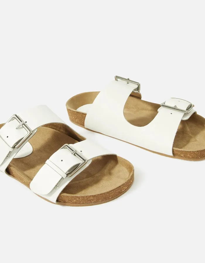 Accessorize Buckle Footbed Sandals White White Women Sandals and Flip Flops
