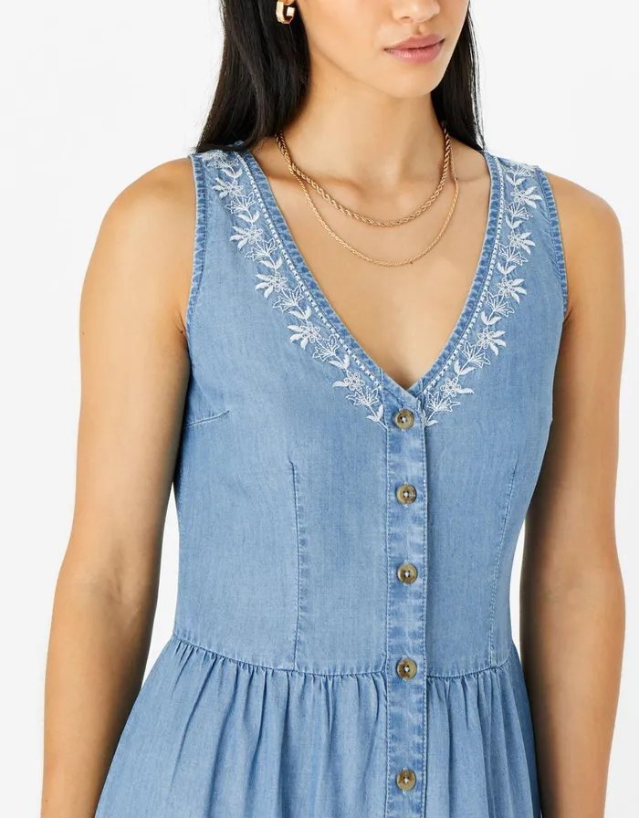 Accessorize Chambray Tiered Midi Dress Blue Blue Women Dresses