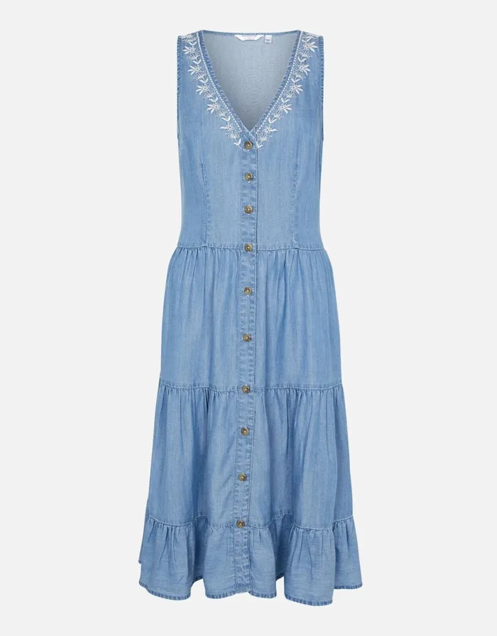 Accessorize Chambray Tiered Midi Dress Blue Blue Women Dresses