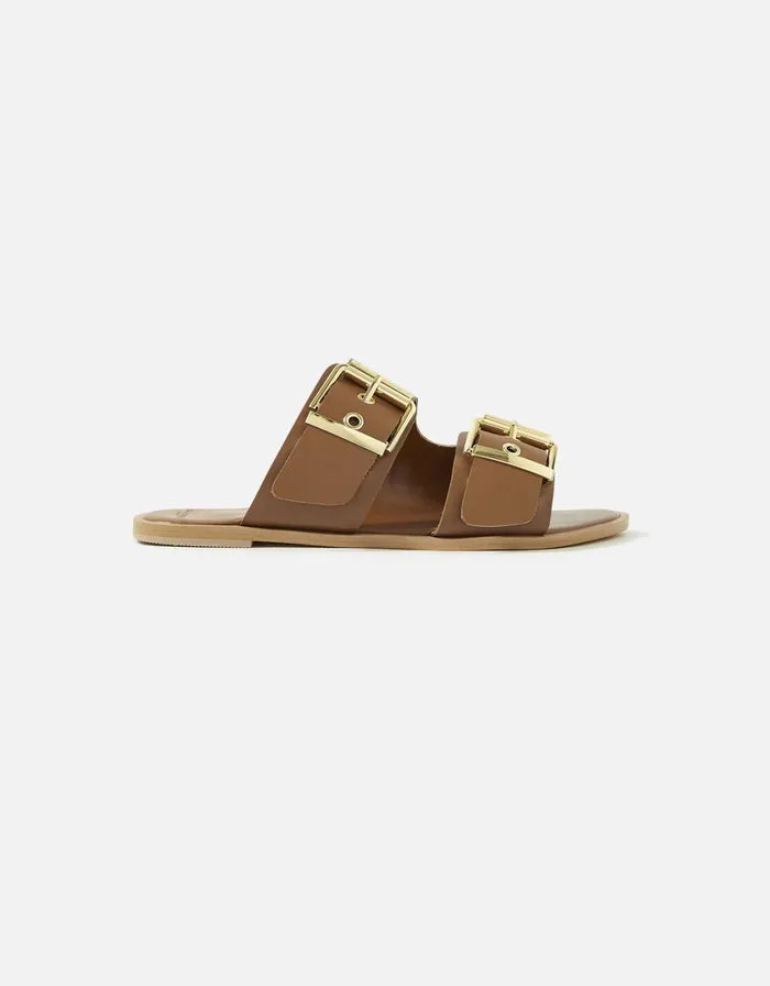 Accessorize Chunky Buckle Leather Sandals Tan Tan Women Sandals and Flip Flops