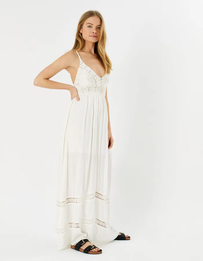 Accessorize Crochet Top Maxi Dress Ivory Ivory Women Dresses