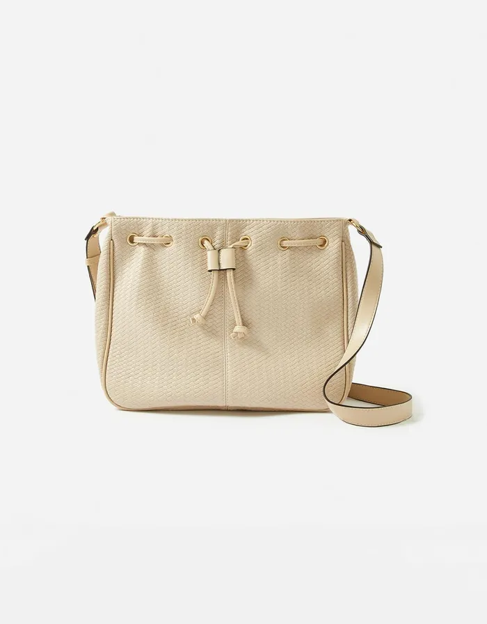 Accessorize Drawstring Weave Shoulder Bag Cream Cream Women Vegan Bags Backpacks and Purses