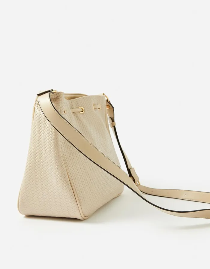 Accessorize Drawstring Weave Shoulder Bag Cream Cream Women Vegan Bags Backpacks and Purses