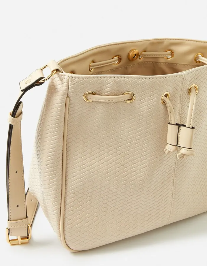 Accessorize Drawstring Weave Shoulder Bag Cream Cream Women Vegan Bags Backpacks and Purses