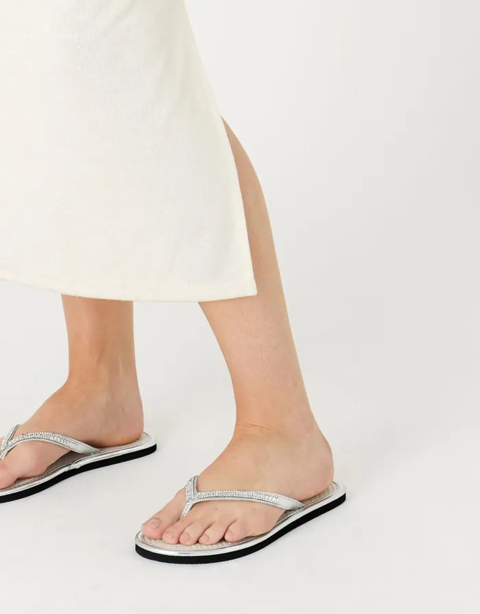 Accessorize Embellished Metallic Flip Flops Silver Silver Women Sandals and Flip Flops