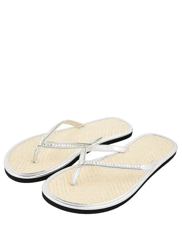 Accessorize Embellished Metallic Flip Flops Silver Silver Women Sandals and Flip Flops