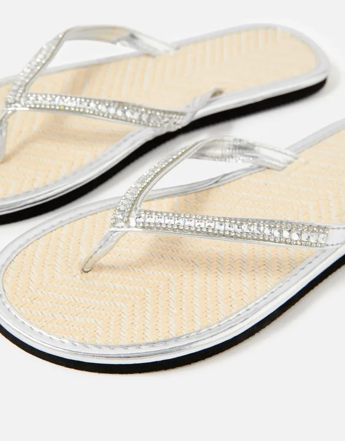 Accessorize Embellished Metallic Flip Flops Silver Silver Women Sandals and Flip Flops