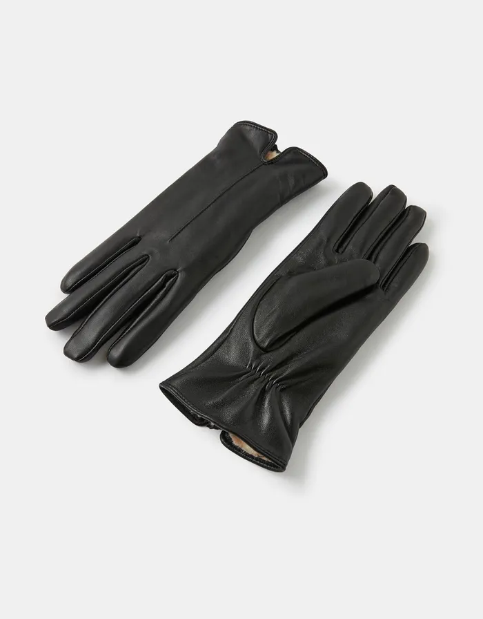 Accessorize Faux FurLined Leather Gloves Black Black Women Gloves