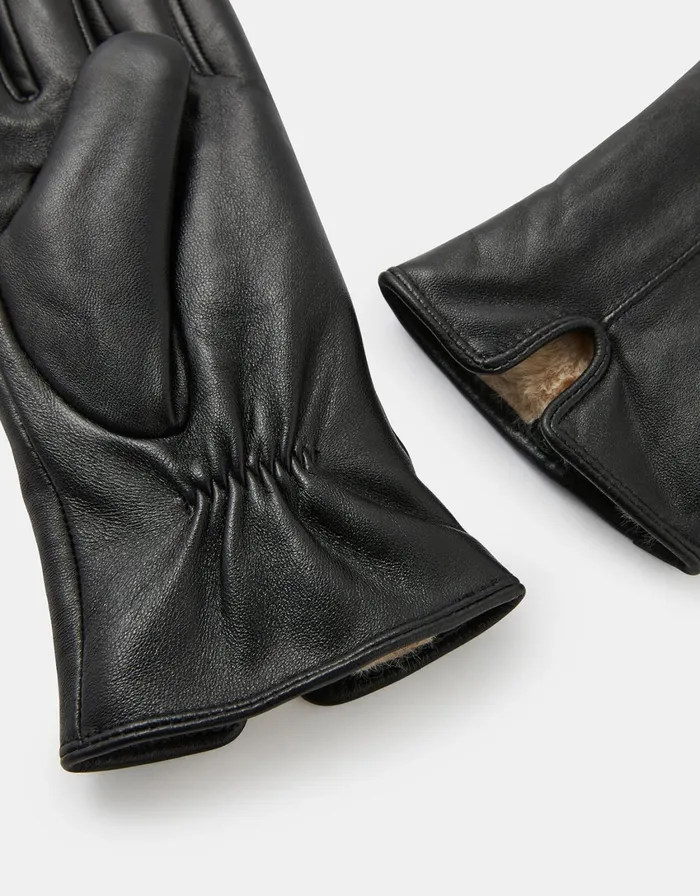 Accessorize Faux FurLined Leather Gloves Black Black Women Gloves