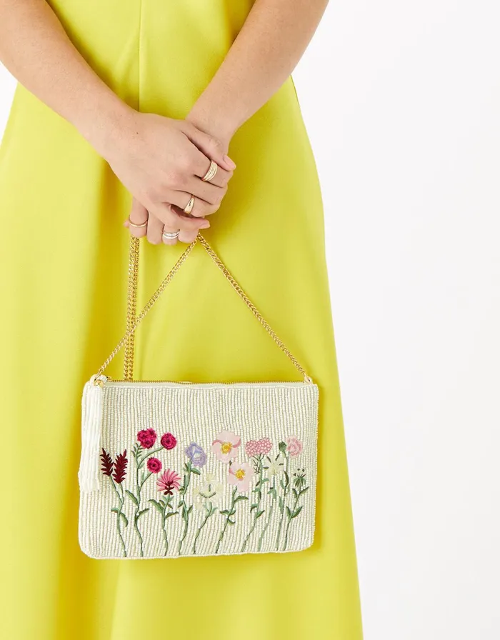 Accessorize Floral Beaded Zip Bag Women Clutch Bags