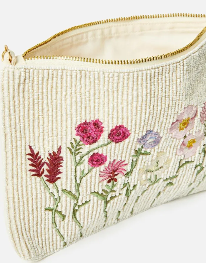 Accessorize Floral Beaded Zip Bag Women Clutch Bags