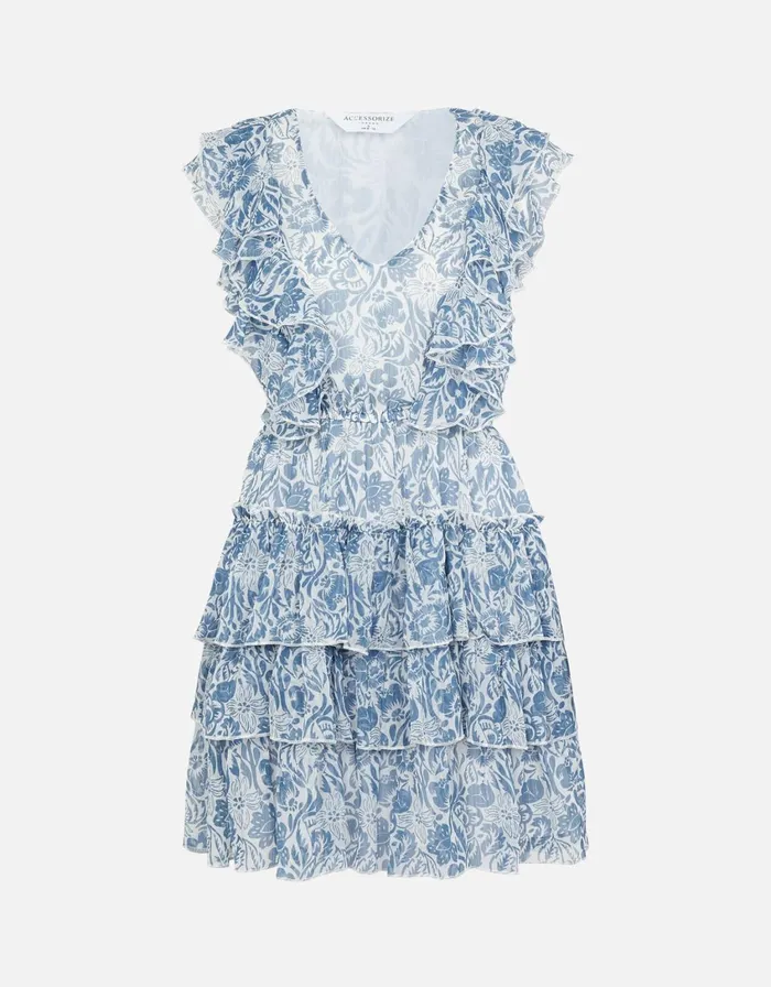 Accessorize Floral Ruffle Mini Dress Blue Blue Women Dresses
