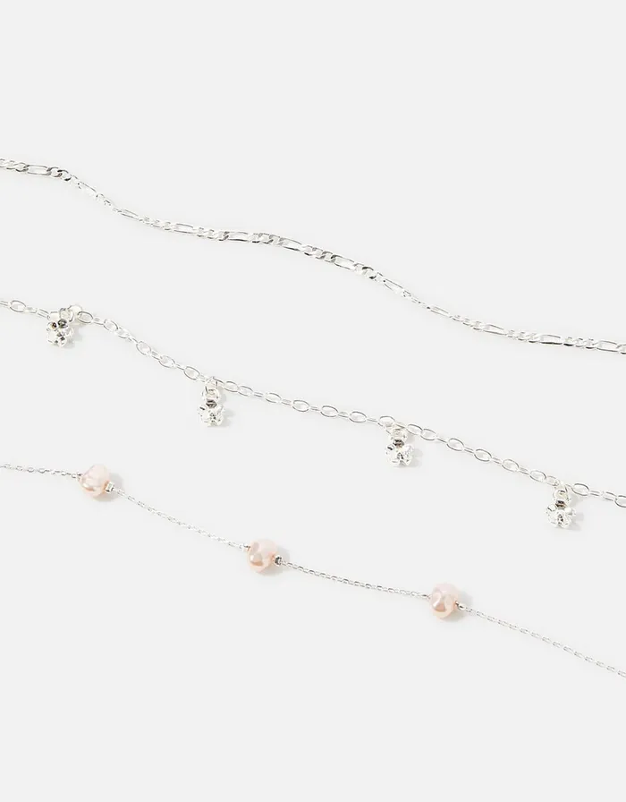 Accessorize Flower And Stone Chain Anklet Set Women Anklets