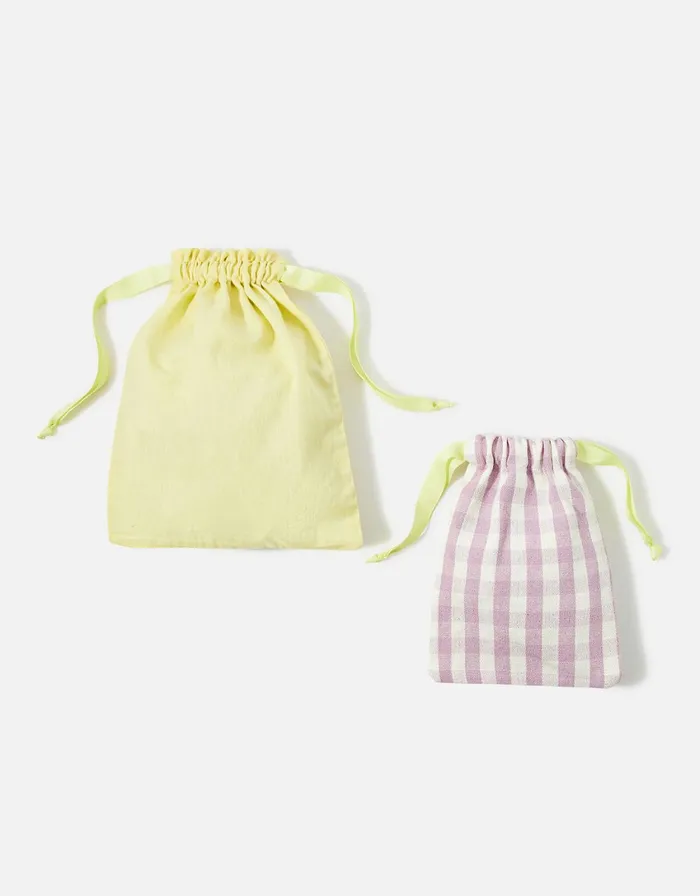 Accessorize Gingham Drawstring Pouch Set Women Travel Bags