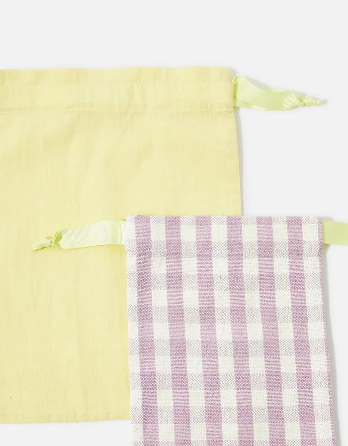 Accessorize Gingham Drawstring Pouch Set Women Travel Bags