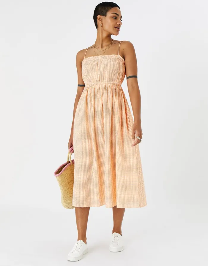Accessorize Gingham Strappy Dress Orange Orange Women Dresses