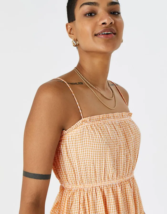 Accessorize Gingham Strappy Dress Orange Orange Women Dresses