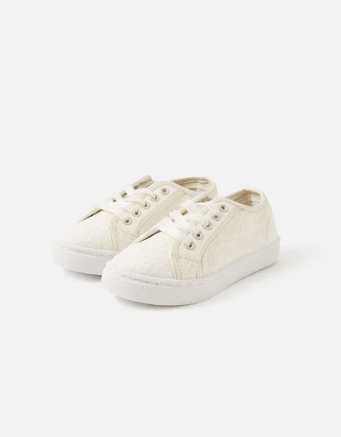 Accessorize Girls Lace Glitter Trainers Natural Ivory Girls Shoes