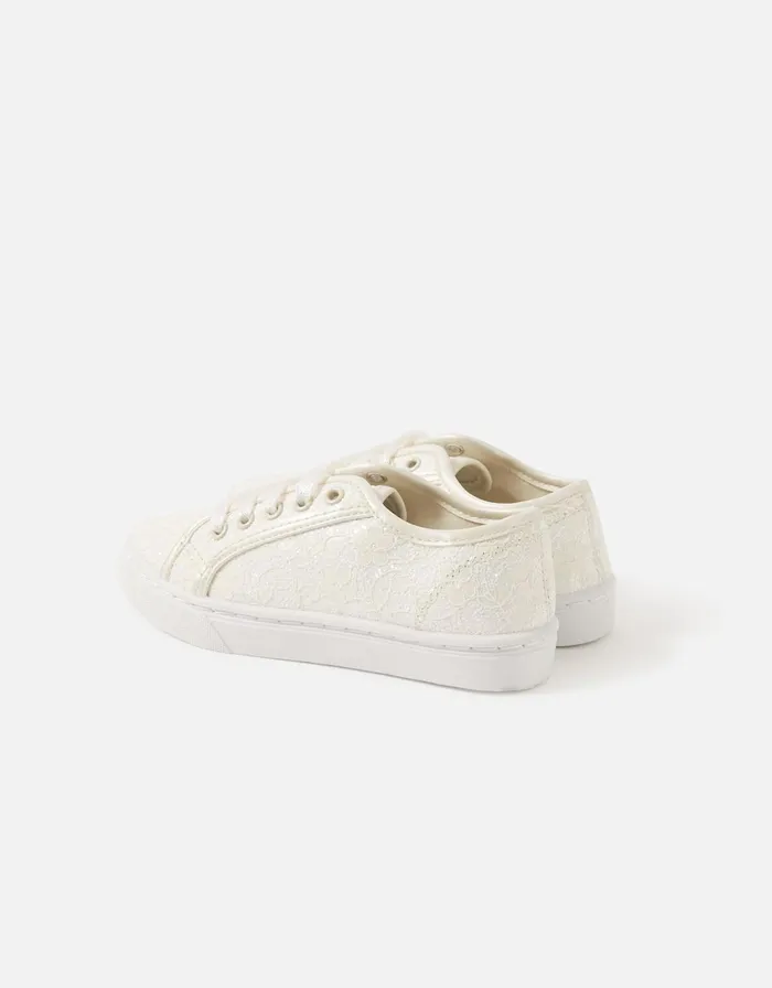 Accessorize Girls Lace Glitter Trainers Natural Ivory Girls Shoes