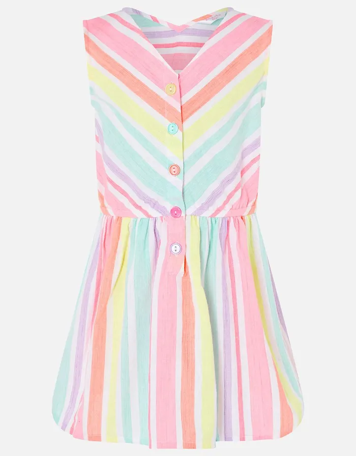 Accessorize Girls Rainbow Stripe Dress In Linen Blend Multi Brightsmulti Girls Dresses