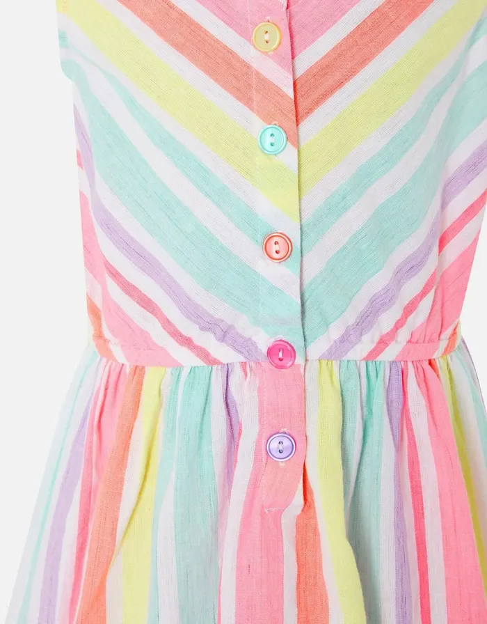 Accessorize Girls Rainbow Stripe Dress In Linen Blend Multi Brightsmulti Girls Dresses