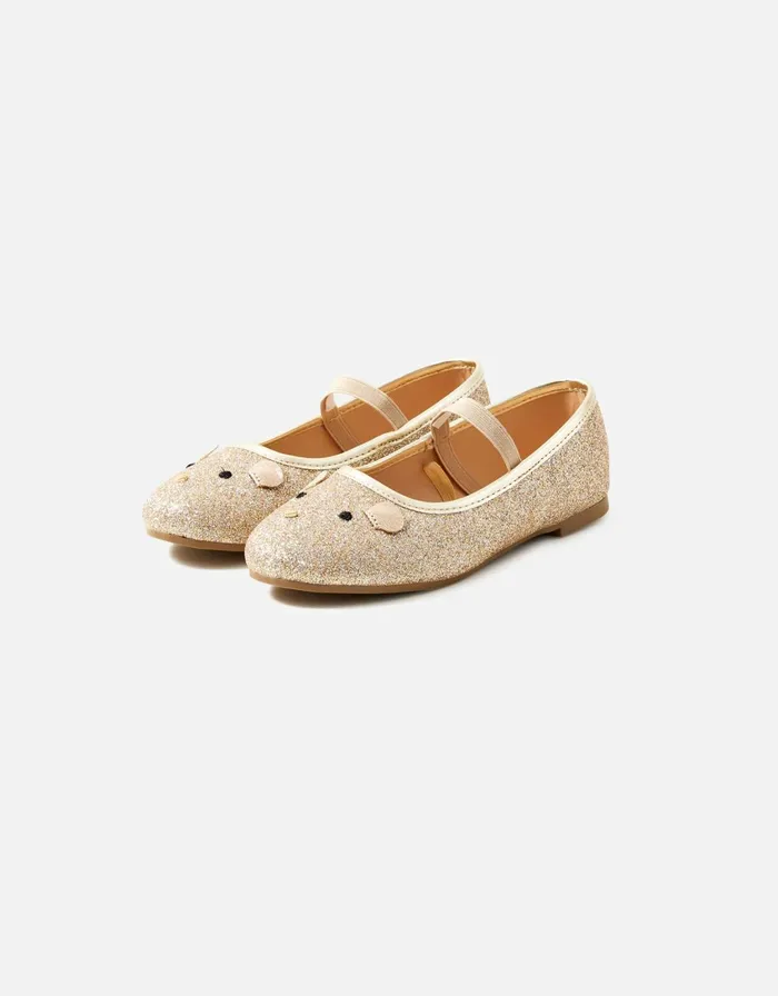 Accessorize Girls Squeak Mouse Ballerina Flats Gold Gold Girls Shoes