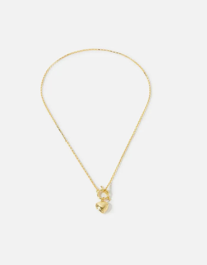 Accessorize GoldPlated Heirloom Heart Locket TBar Necklace Women Necklaces