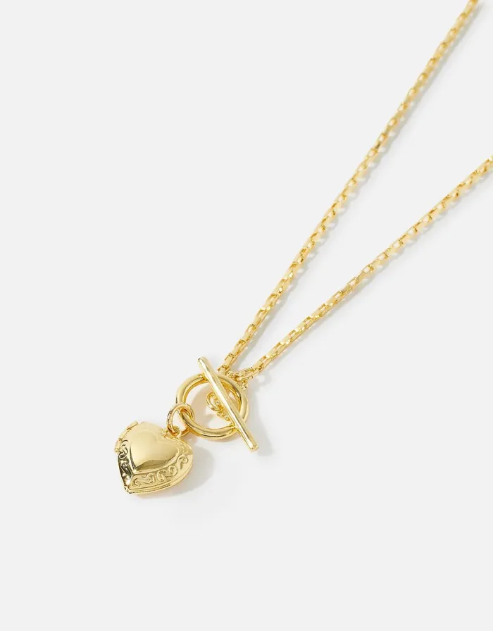 Accessorize GoldPlated Heirloom Heart Locket TBar Necklace Women Necklaces