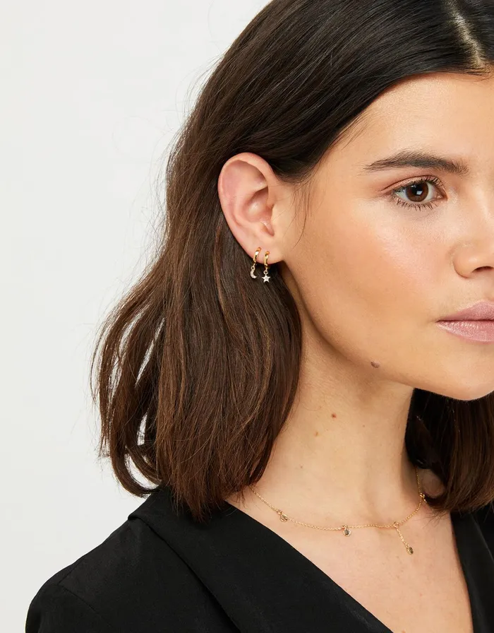 Accessorize GoldPlated Star And Moon Hoop Set Women Earrings
