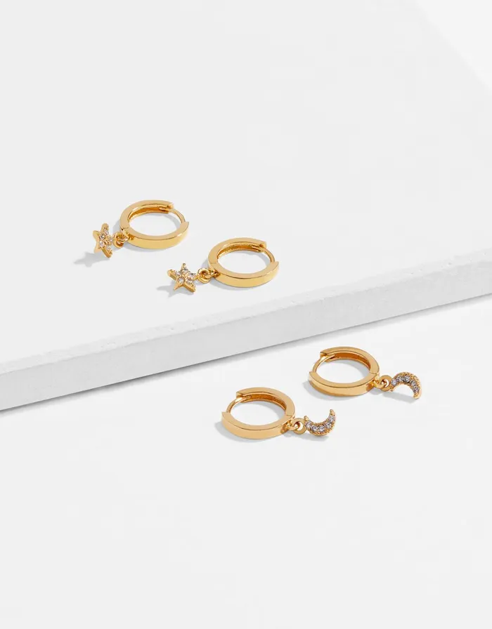 Accessorize GoldPlated Star And Moon Hoop Set Women Earrings