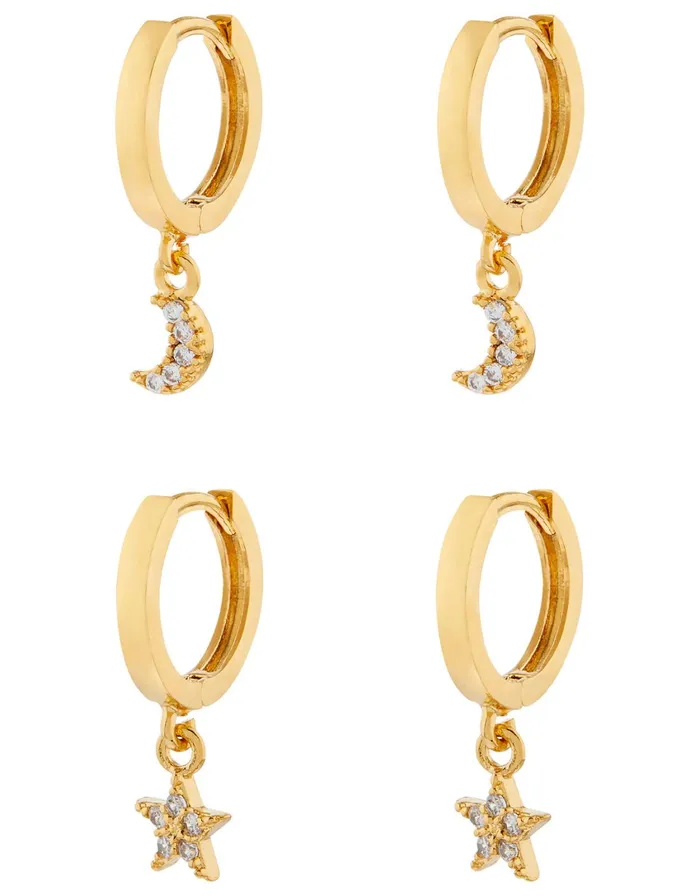 Accessorize GoldPlated Star And Moon Hoop Set Women Earrings