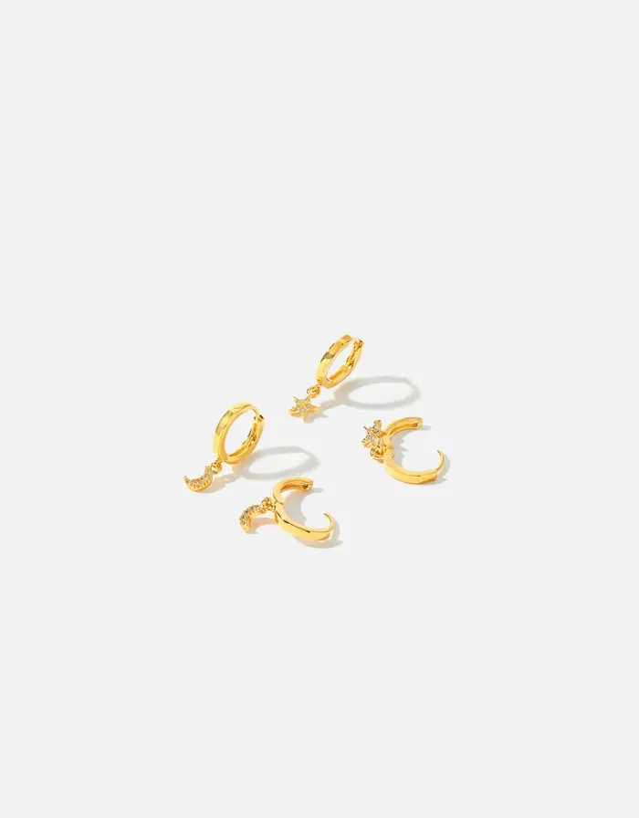 Accessorize GoldPlated Star And Moon Hoop Set Women Earrings