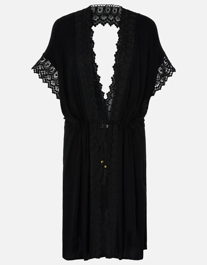 Accessorize Lace Trim Kimono In LENZING ECOVERO Black Black Women Kaftans Cover Ups and Sarongs