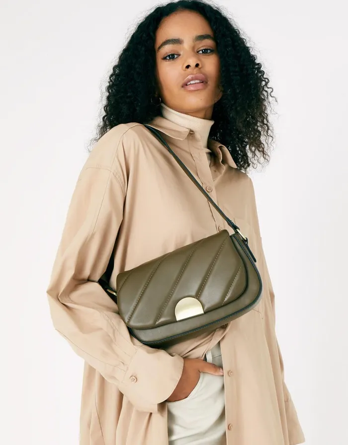 Accessorize Lara Quilted Shoulder Bag Green Khaki Women Vegan Bags Backpacks and Purses