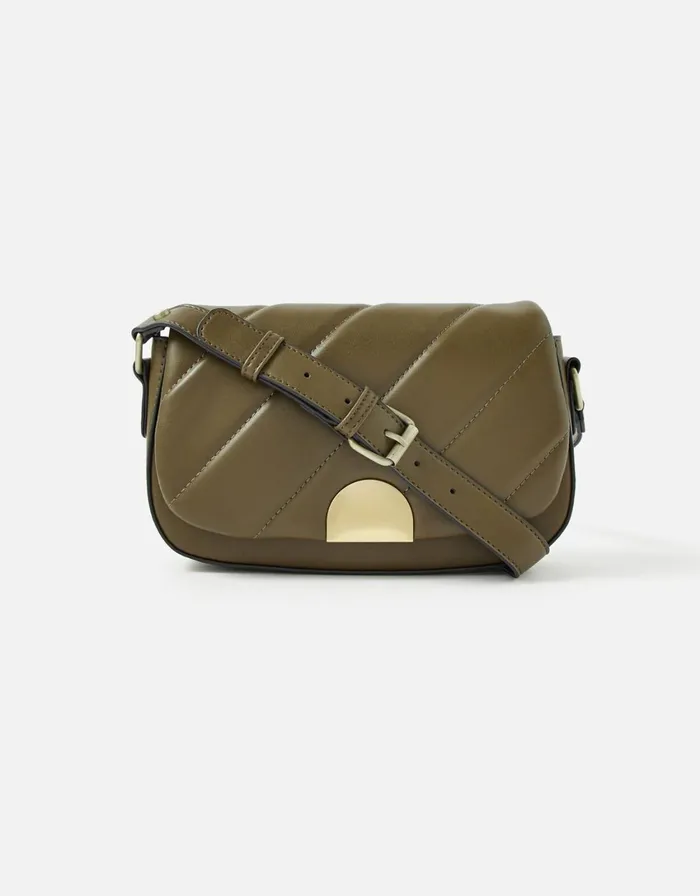 Accessorize Lara Quilted Shoulder Bag Green Khaki Women Vegan Bags Backpacks and Purses