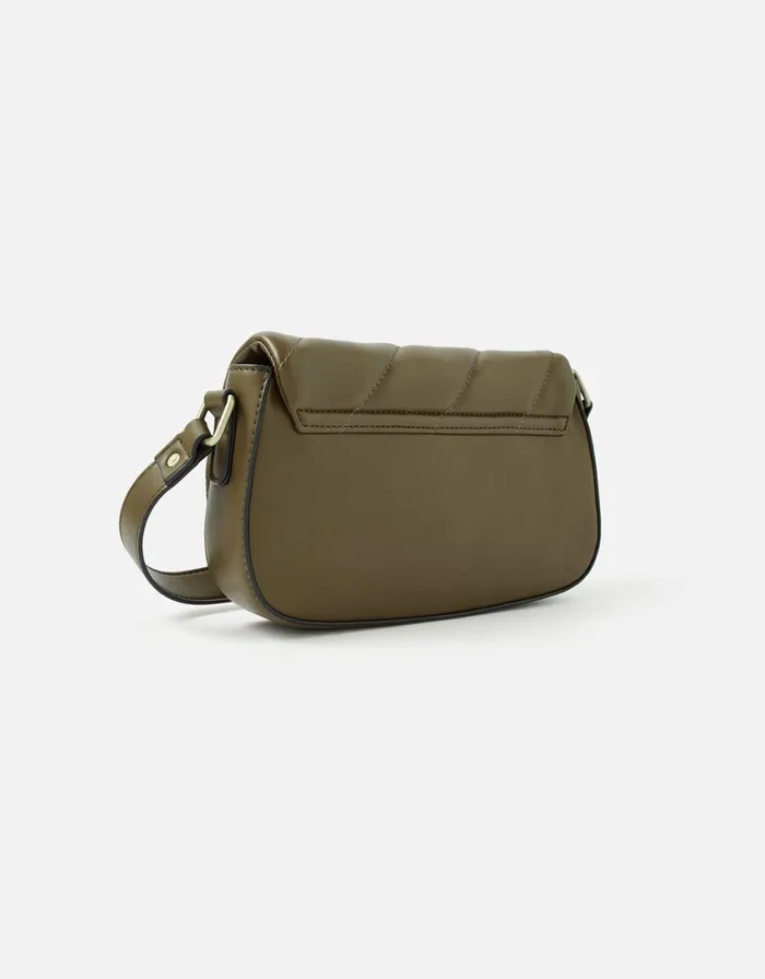 Accessorize Lara Quilted Shoulder Bag Green Khaki Women Vegan Bags Backpacks and Purses