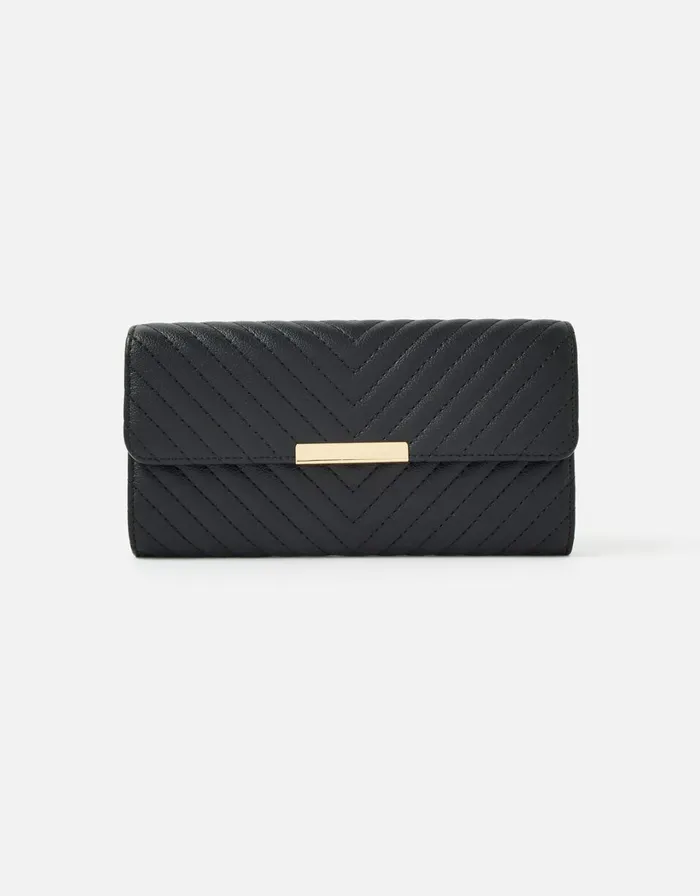 Accessorize Large Quilted Wallet Black Black Women Vegan Bags Backpacks and Purses