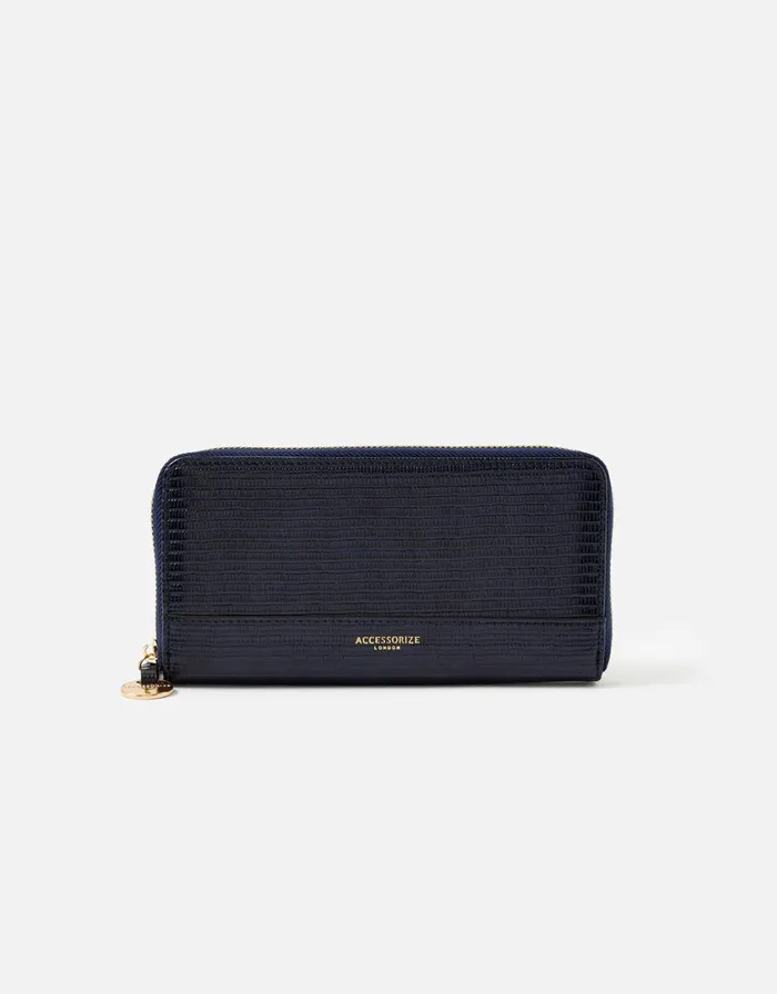 Accessorize Large Zip Around Wallet Blue Navy Women Vegan Bags Backpacks and Purses