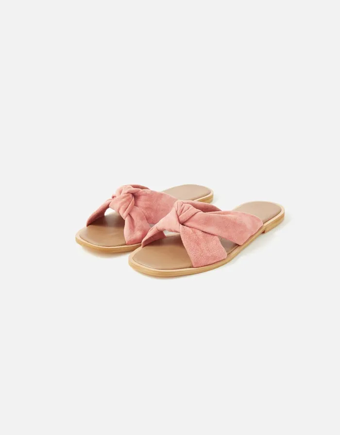Accessorize Leather Knotted Sliders Pink Pink Women Sandals and Flip Flops