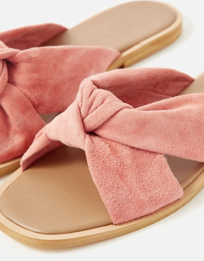 Accessorize Leather Knotted Sliders Pink Pink Women Sandals and Flip Flops