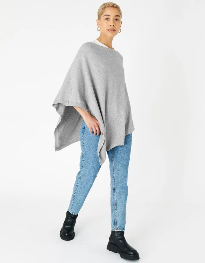 Accessorize Lightweight Knit Poncho Grey Grey Women Scarves