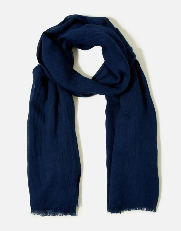 Accessorize Lightweight Scarf In Linen Blend Blue Navy Women Scarves