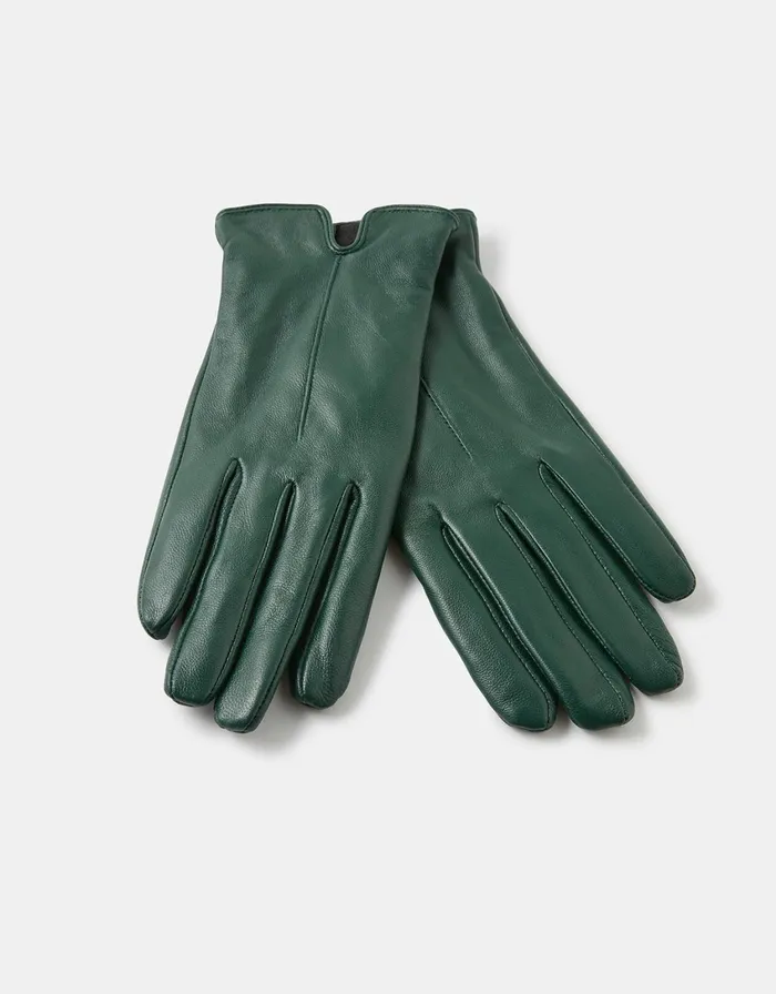 Accessorize Luxe Leather Gloves Green Green Women Gloves