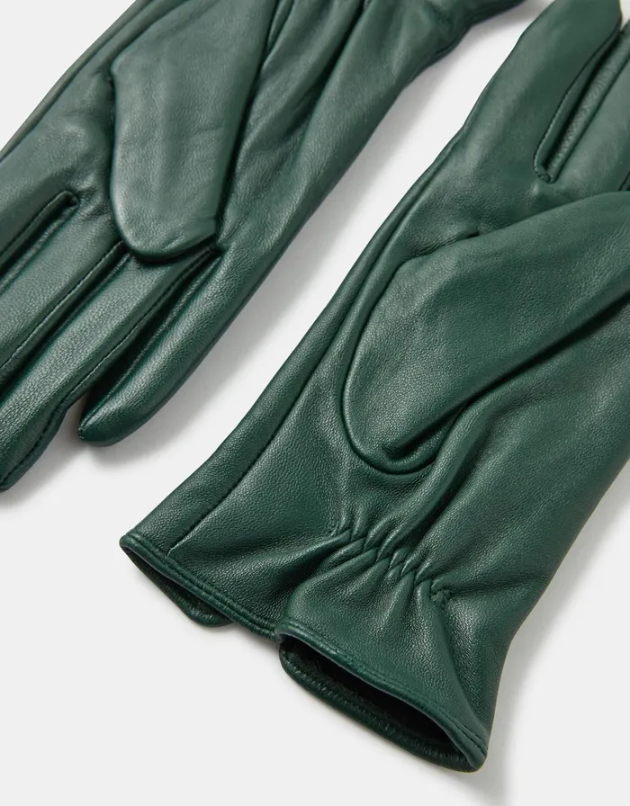 Accessorize Luxe Leather Gloves Green Green Women Gloves