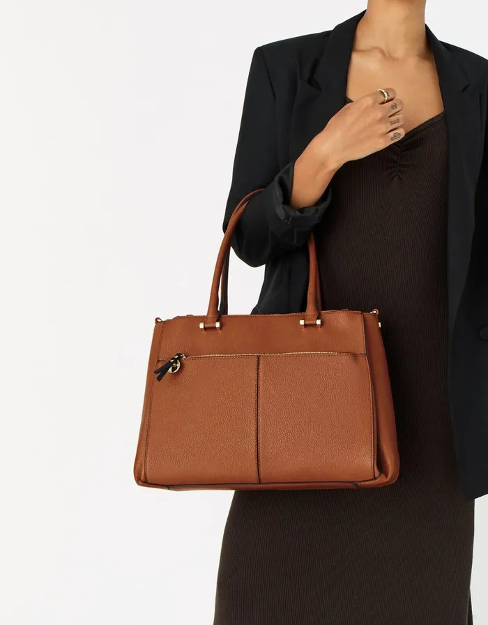 Accessorize Mariah Work Tote Bag Tan Tan Women Shoulder Bags