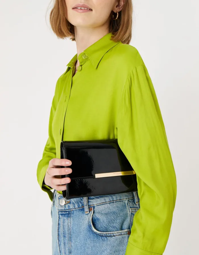 Accessorize Patent Clutch Bag Black Black Women Vegan Bags Backpacks and Purses