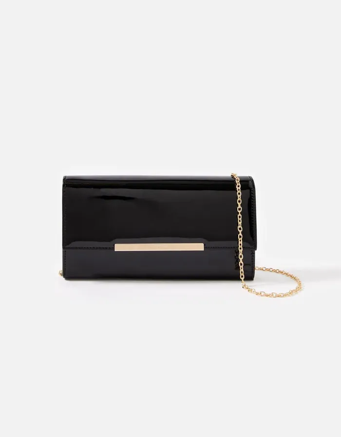 Accessorize Patent Clutch Bag Black Black Women Vegan Bags Backpacks and Purses